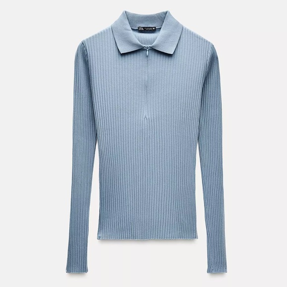 Zara Light Blue Ribbed Top - Picture 1 of 4